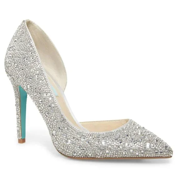 Betsey Johnson Women's SB Hazil Jeweled Silver Stiletto Heels Pumps Shoes 9 - Picture 1 of 15